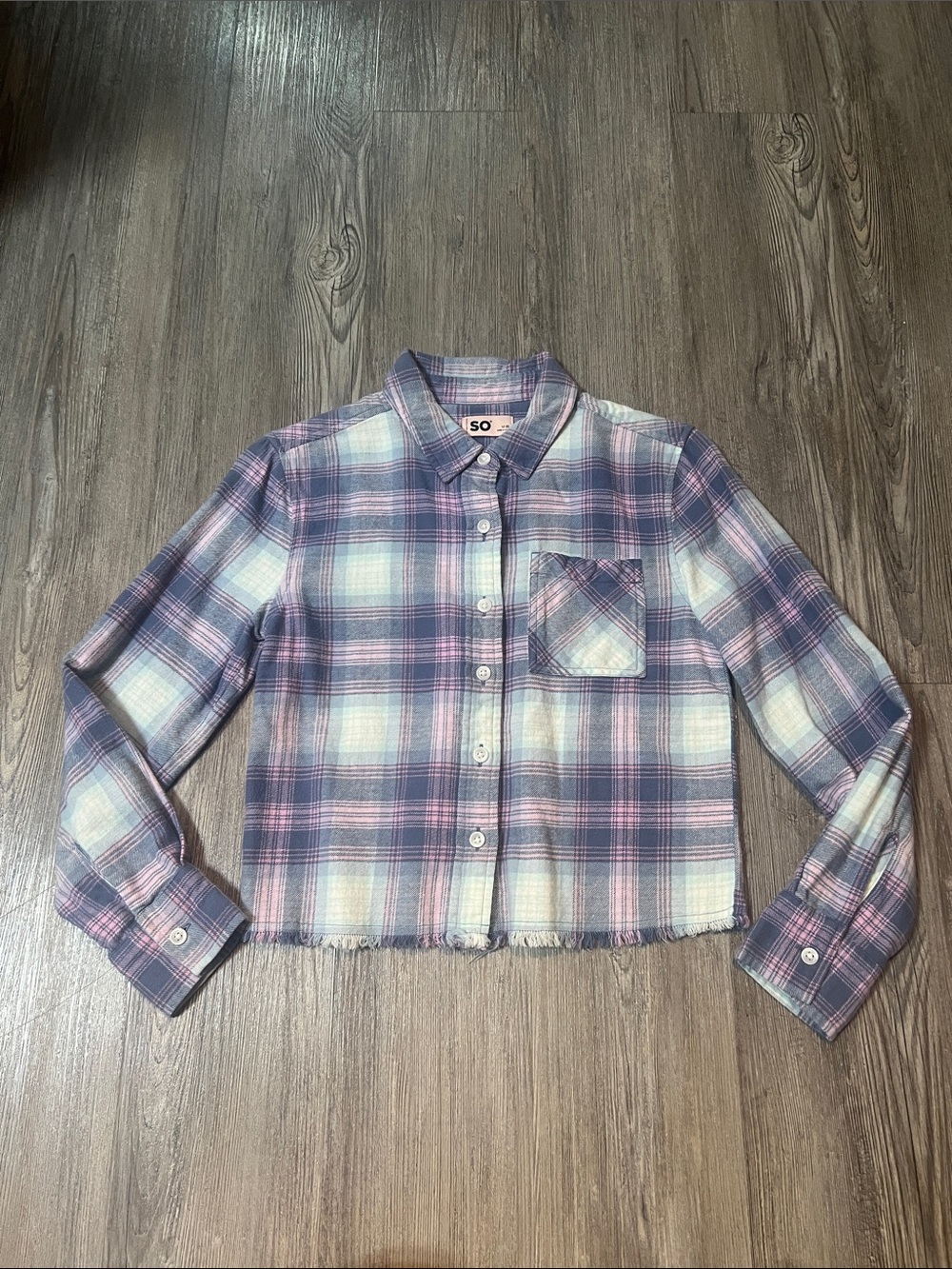 SO Plaid Button-Down Shirt-Size 8